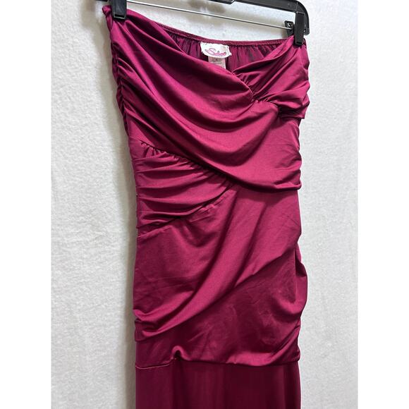 VTG Sabora Y2K Maxi Dress L Dark Red/Burgundy Strapless Evening Party Gown Rave - Picture 4 of 7